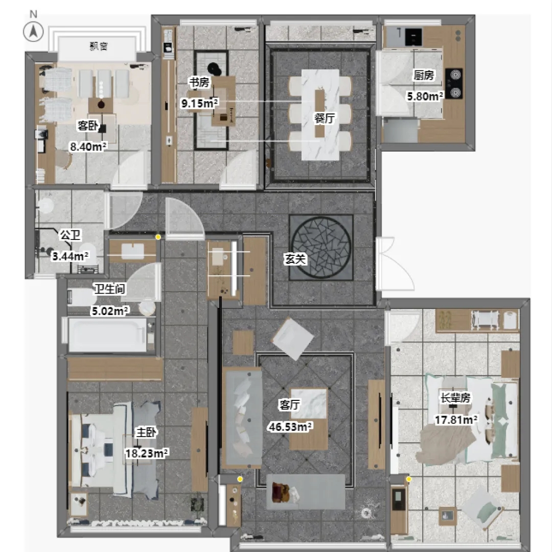 尊龙凯时人生就是搏岩板114.4㎡的平层住宅平面图